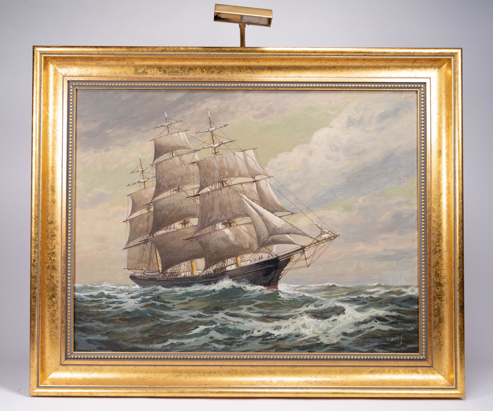 T Bailey (American 1866-1951) Seascape Sailing Ship: William Frederick Paskell known as T Bailey ( American 1866-1951 ) Marine Seascape Sailing Ship Ocean Landscape Oil on Canvas Signed Lower Right 31.5" L 25.5" H Art 26" L 20" H No Repairs or Significa
