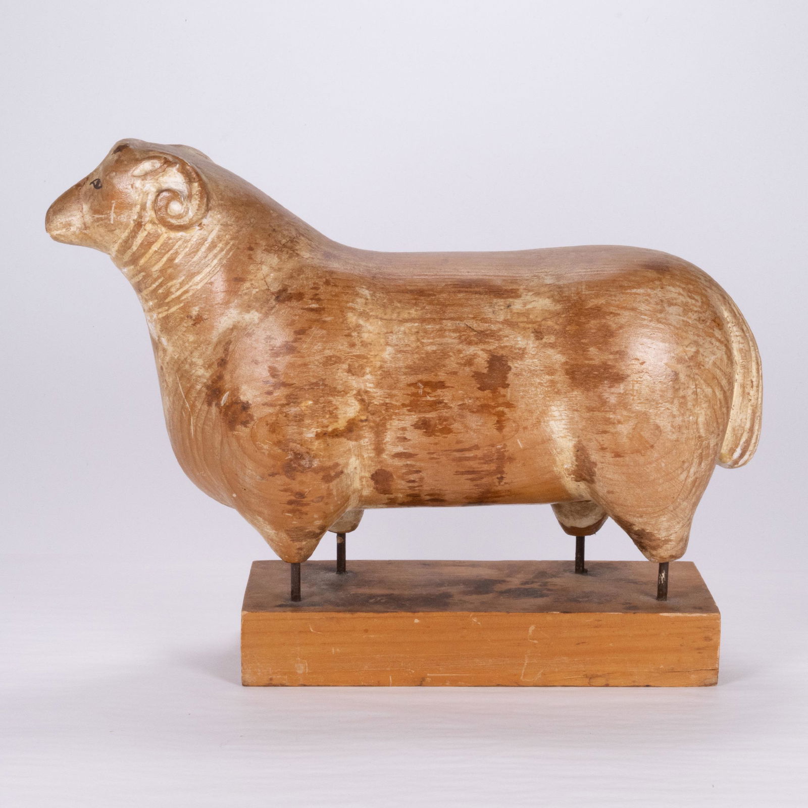American Folk Art Wood Ram Sculpture (1 of 3)