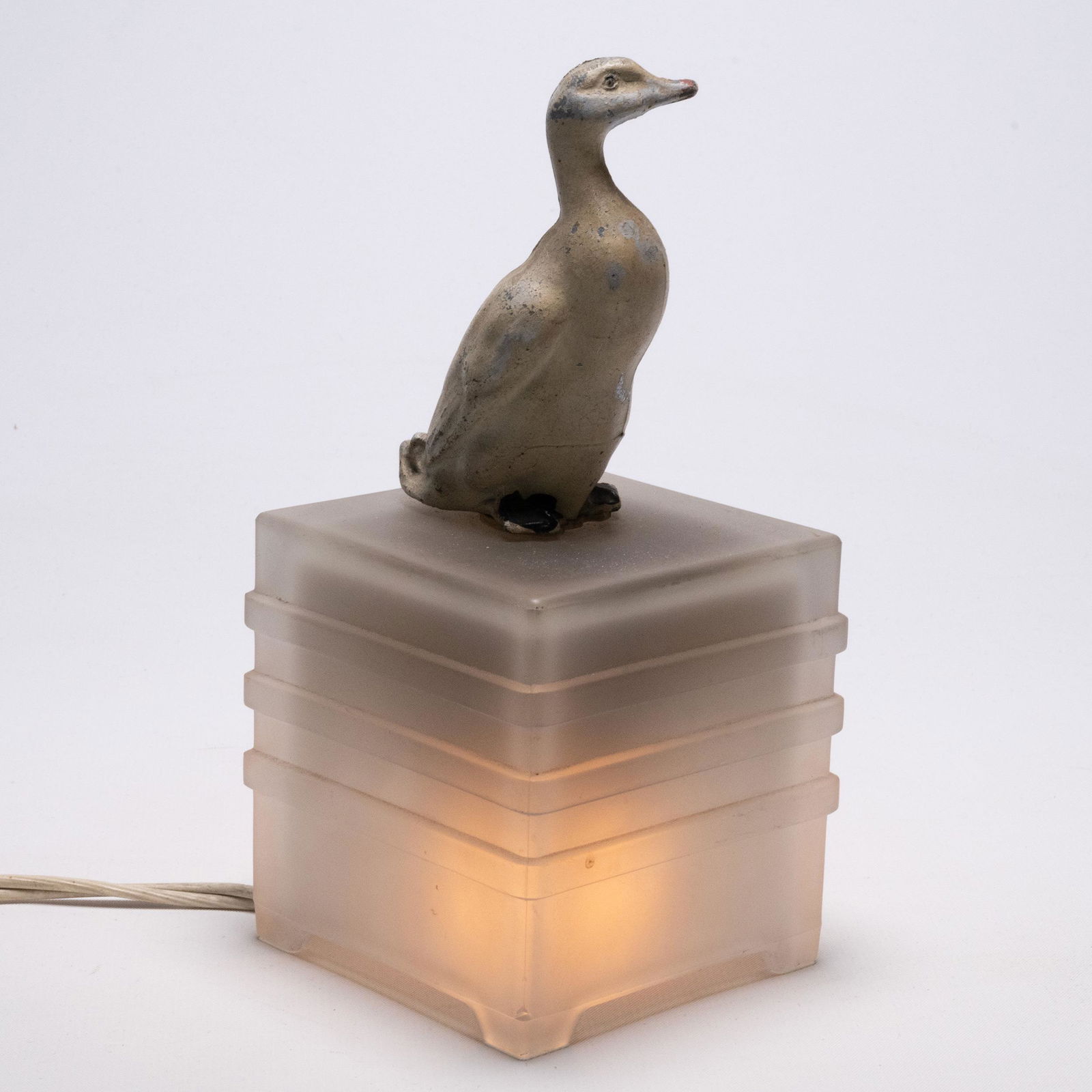 Art Deco Frosted Glass Goose Table Lamp (1 of 3)