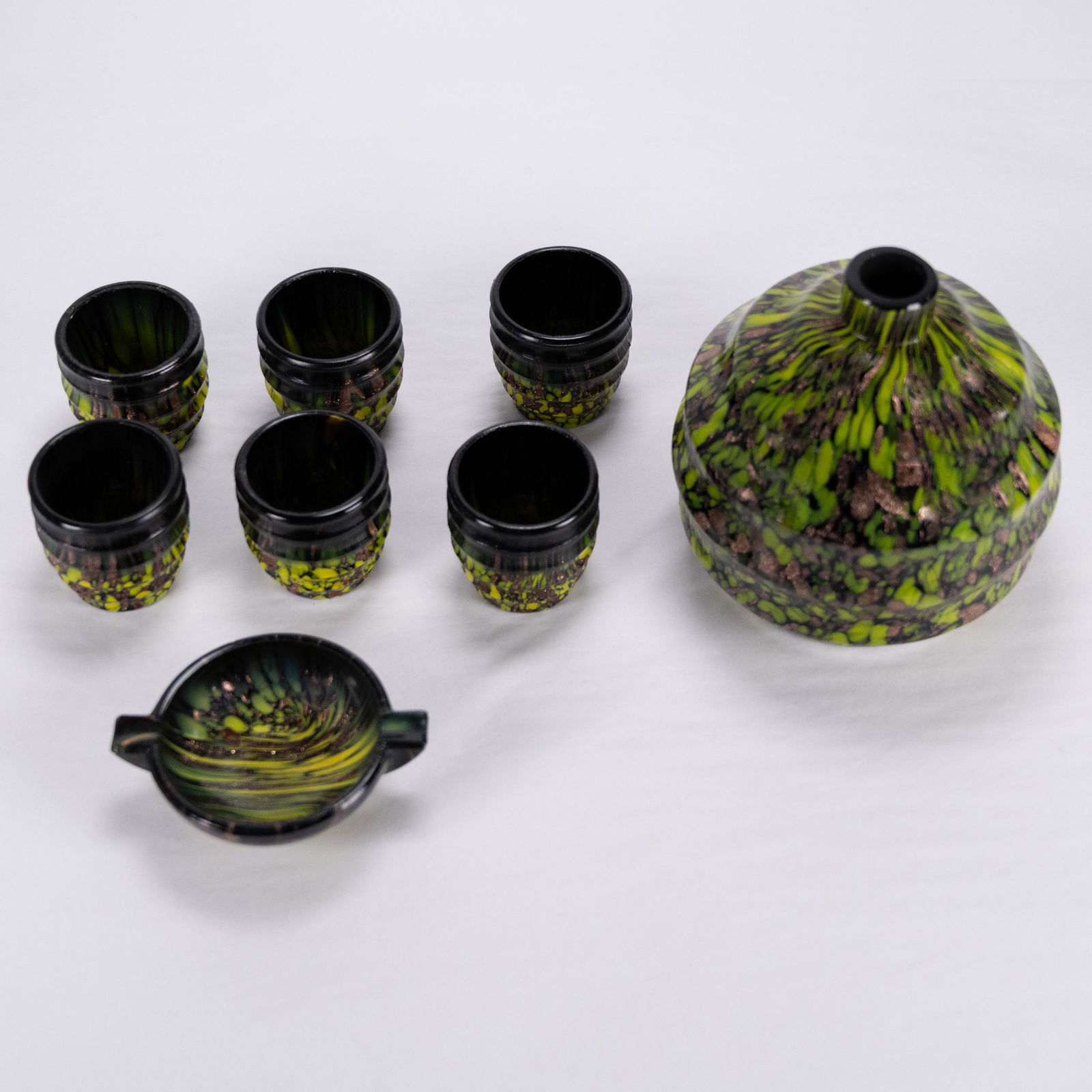 Art Deco End of Day Art Glass Liqueur Set (1 of 4)