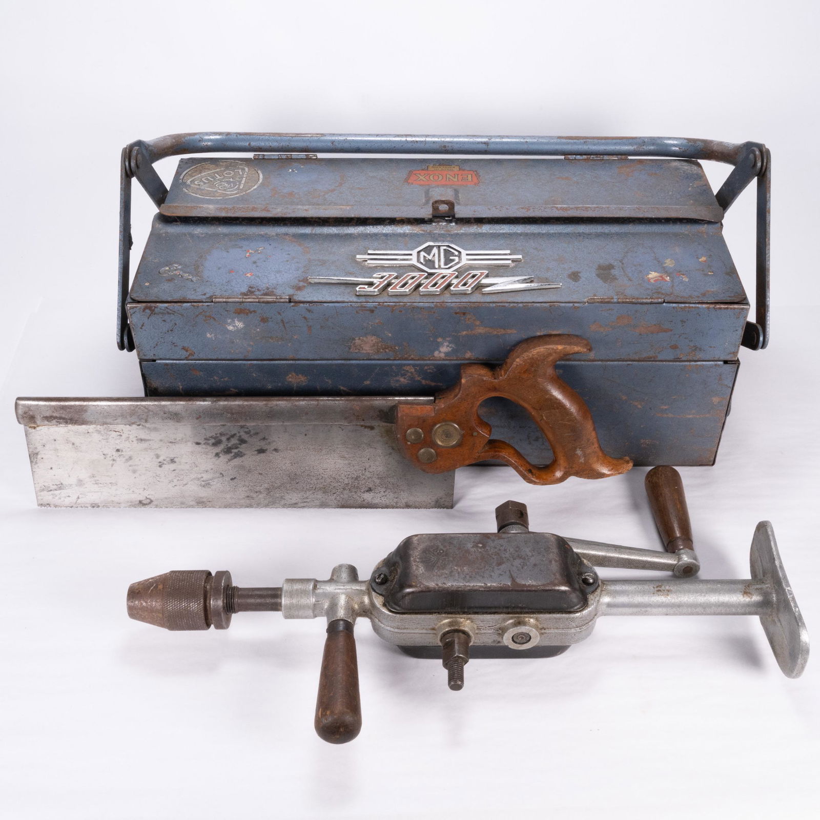 Antique Tool Lot Hand Drill Saw Tool Chest etc (1 of 6)