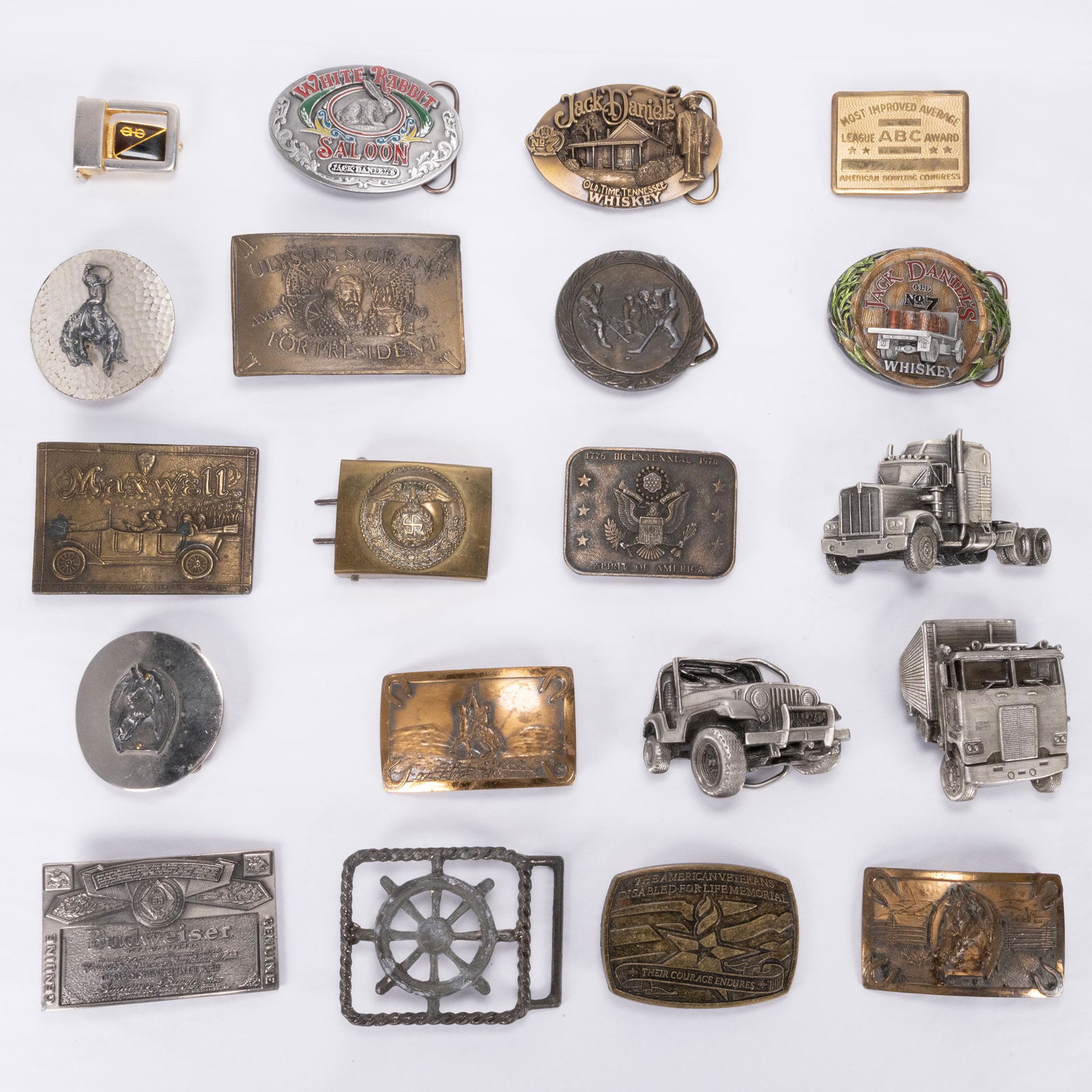 Large Vintage Brass Belt Buckle Lot Horse Truck Whiskey (1 of 2)