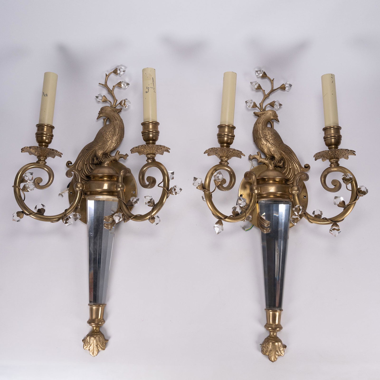 Fench Bronze Peacock Crystal Wall Sconces Pair (1 of 3)