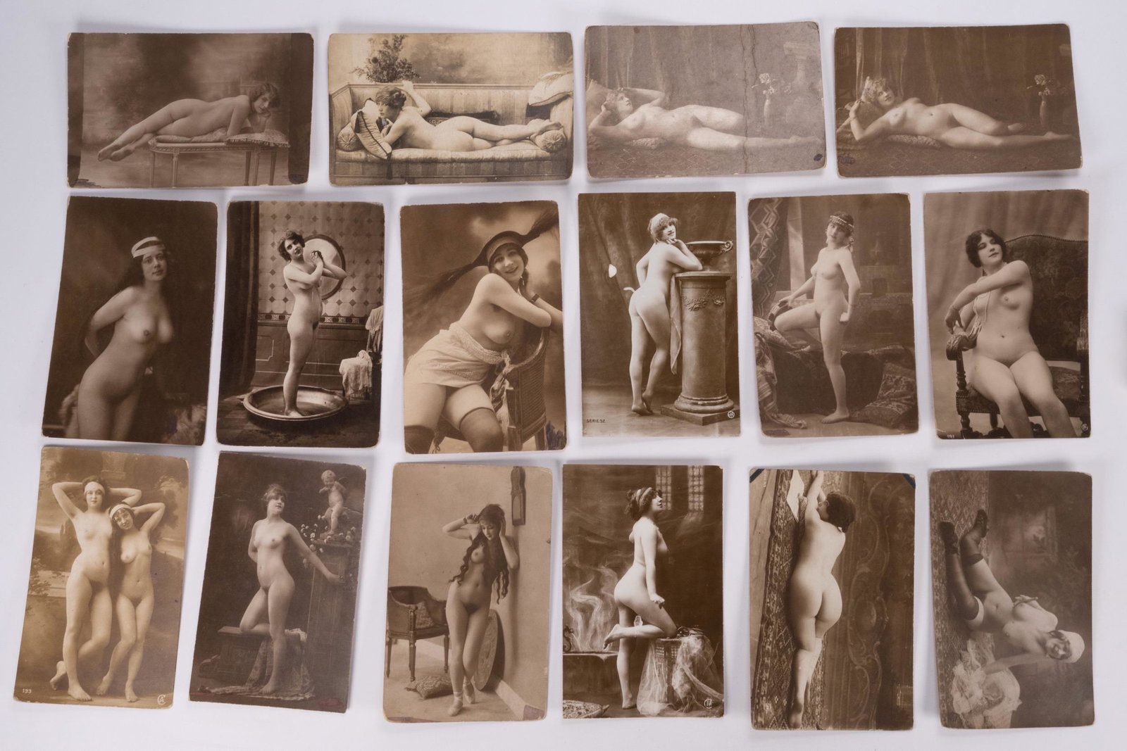 Early 1900s Nude French Photocard Group Lot: Early 20th Century Circa 1910 - 1920 Pre Art Deco Period Nude Female French Photocards Grouping Lot search words Pin Up Playboy Vergas Vargas Women Woman Girl Lady Not Gay Lesbian lgbt peep show xxx p