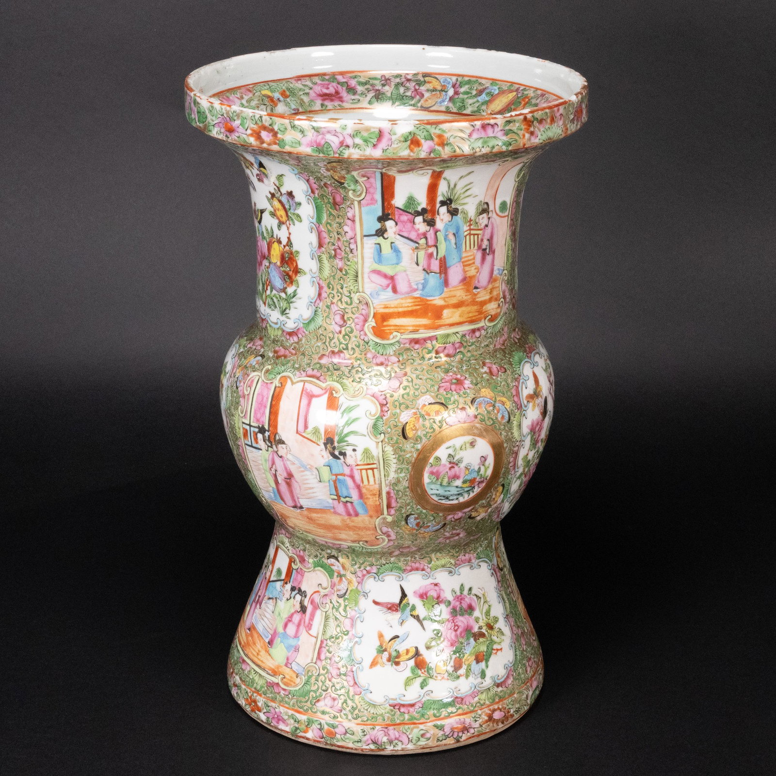 19th c. Chinese Rose Medallion Gu Vase (1 of 5)