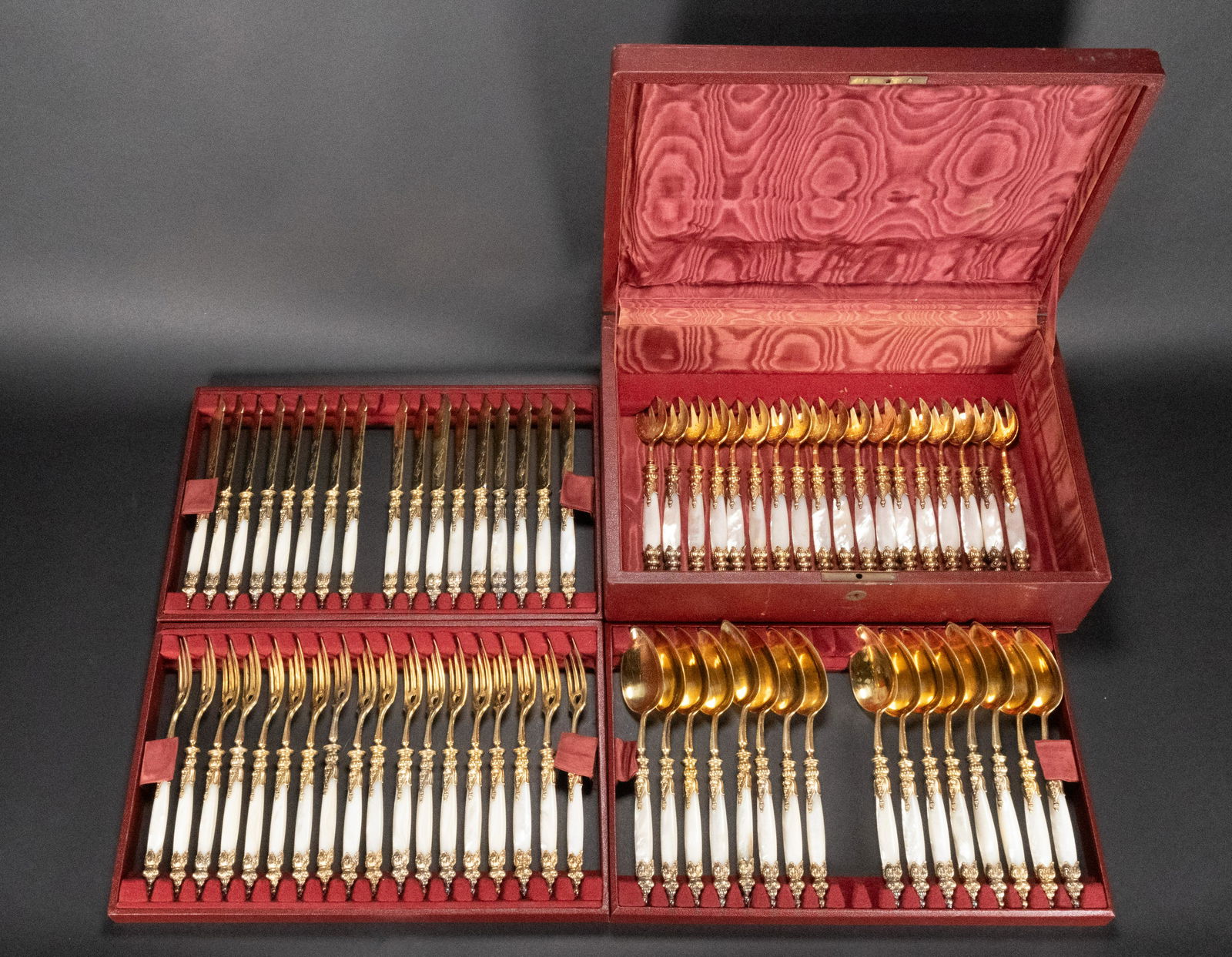 19th C. German Silver Gilt Mother of Pearl Flatware (1 of 7)