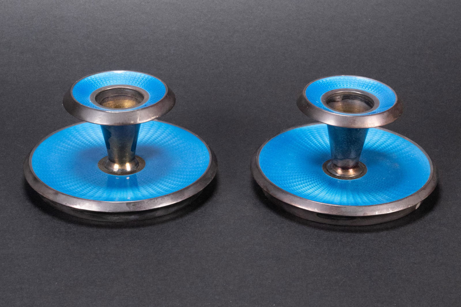 Danish Silver & Guilloche Enamel Candlestick Pair (1 of 4)