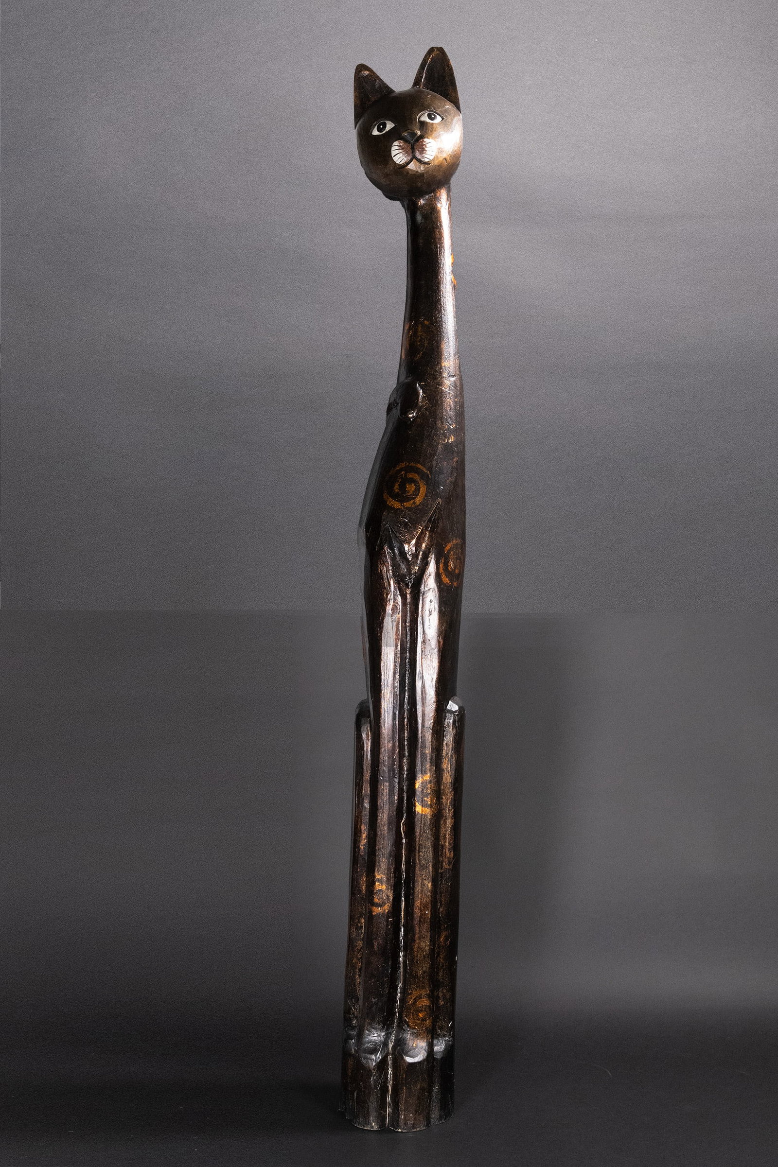 Folk Art Wood Carved Floor Standing Cat (1 of 4)