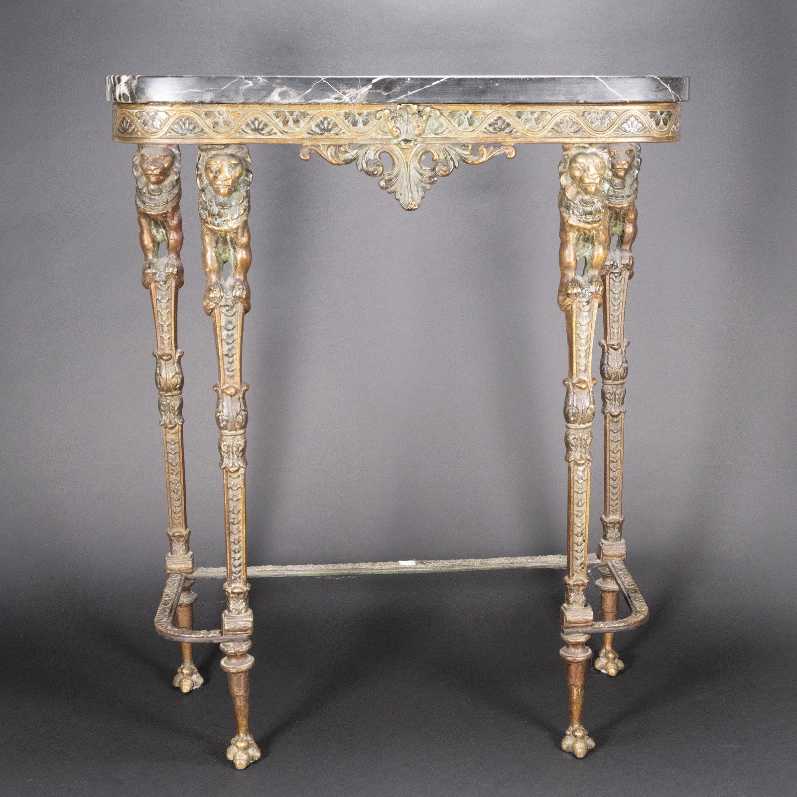 Oscar Bach Art Deco Bronze & Iron Marble Console Table (1 of 4)