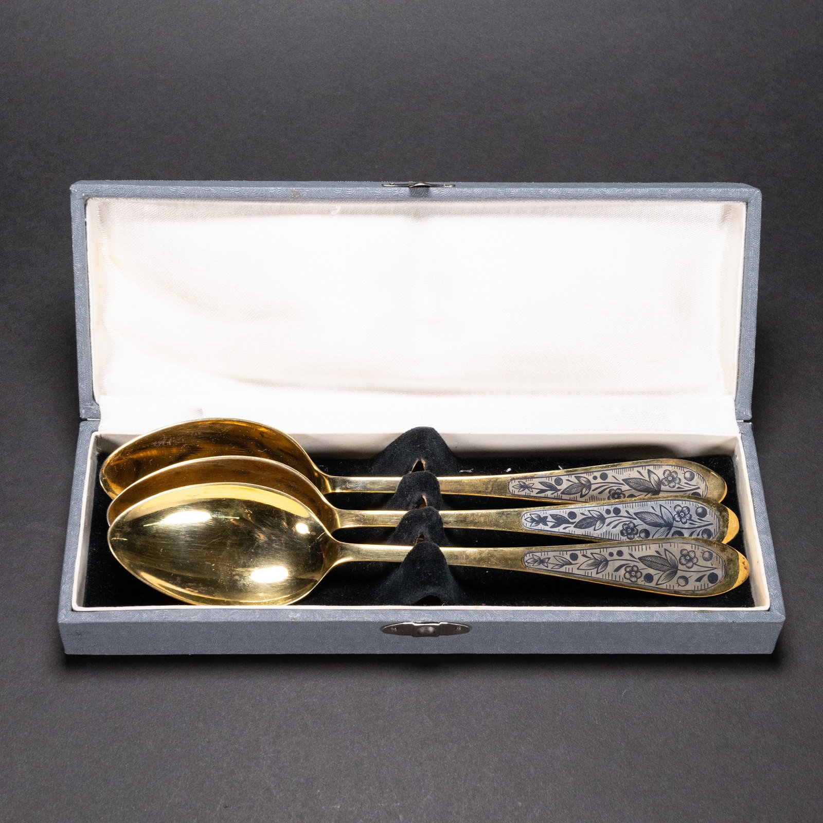 Russian Niello 875 Silver Dinner Spoon Set (1 of 4)
