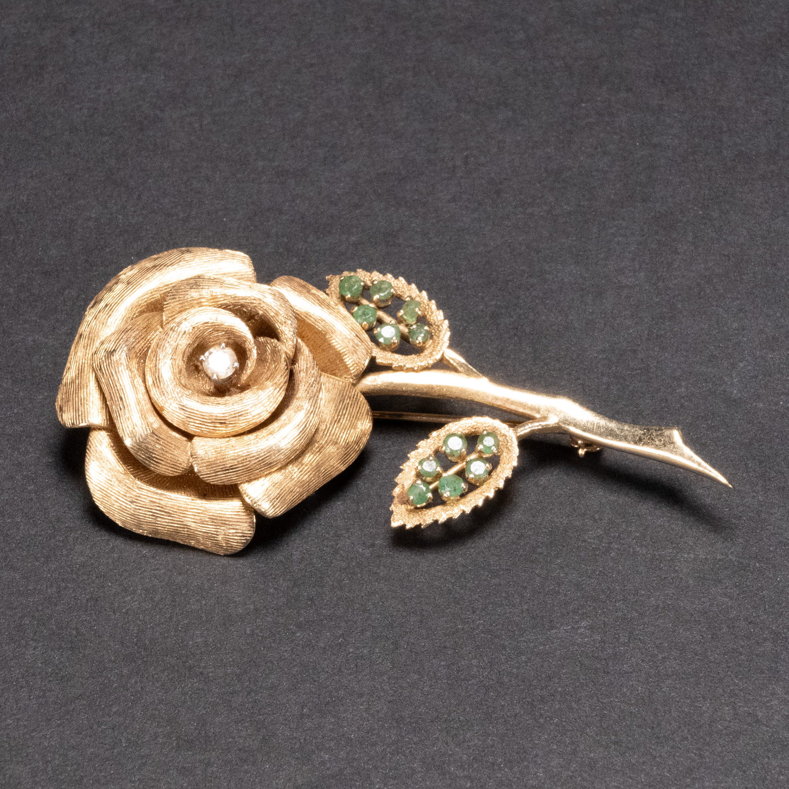 14k Gold Diamond Emerald Brooch Pin (1 of 4)