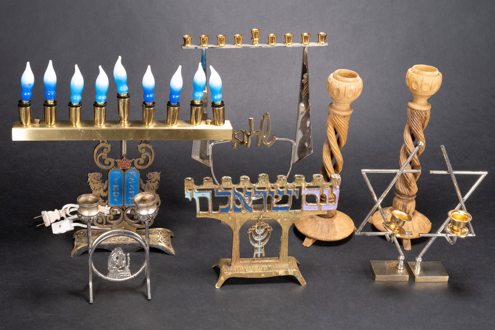 Judaica Menorah & Shabbath Candle Holder Lot (1 of 6)
