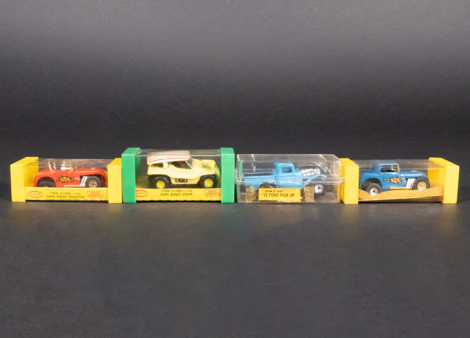 Aurora Slot Car Lot Pick Up Coupe Buggy: Aurora Slot Cars Lot Pick Up Coupe Buggy To Include 32 Ford Pickup Dune Buggy Roadster Hot Rod Coupe (Blue and Red) Good to Very Good Conditions In Overall Good Condition Please look at Photos Closely