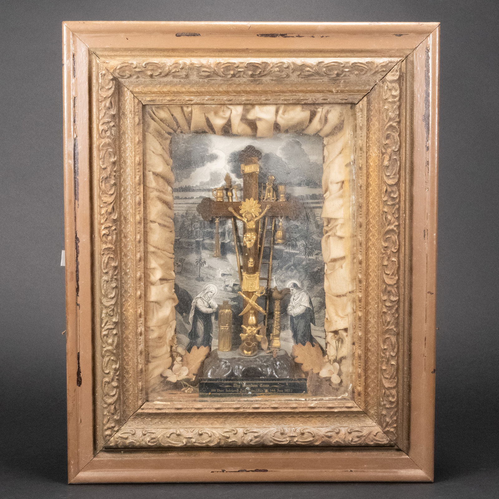 Antique Estate Indulgence Shadowbox Crucifix Late 1800's (1 of 2)