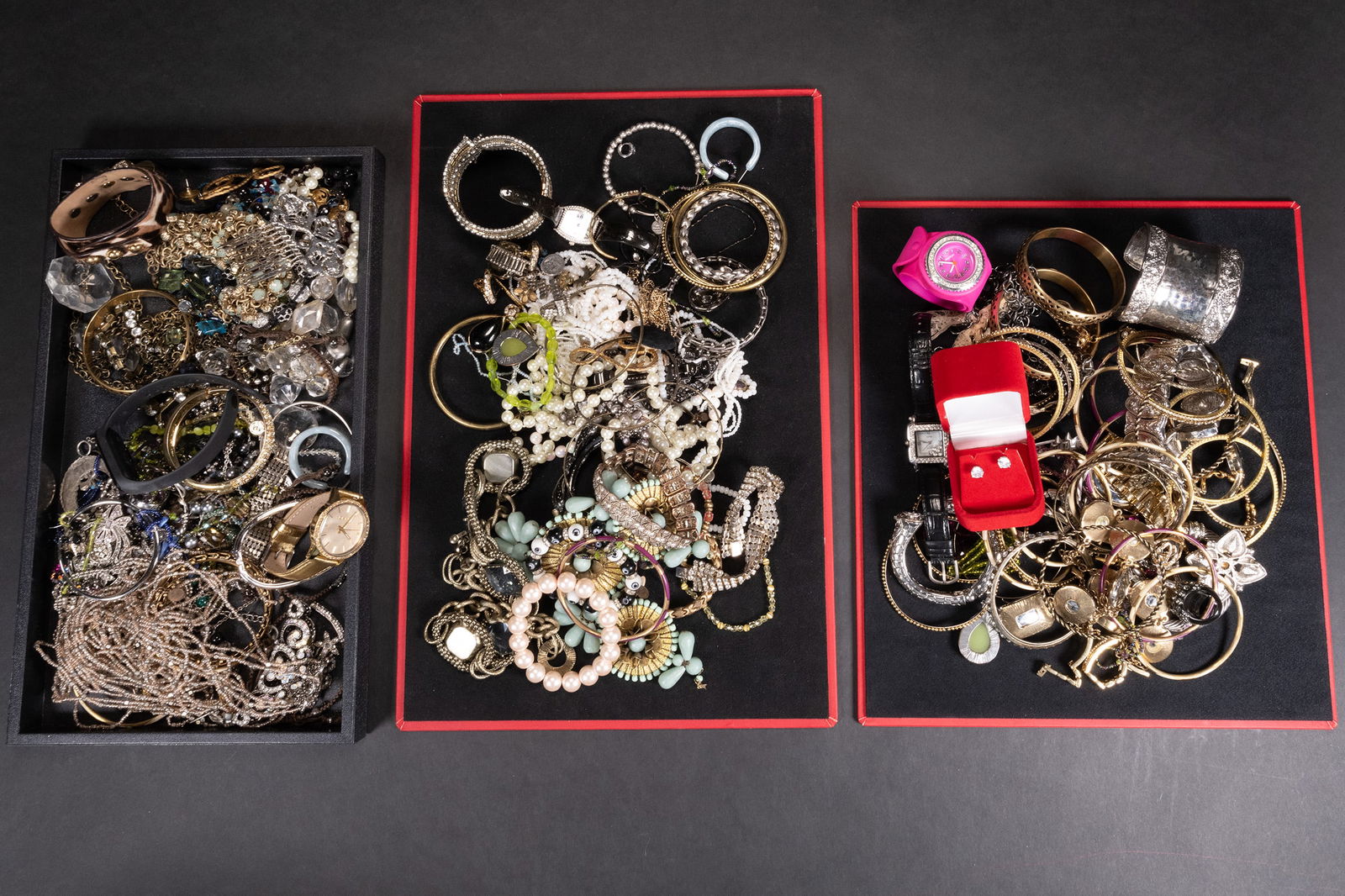 Large Costume Jewelry Lot unsearched As Found: Large Costume Jewelry Lot As Found Unsearched Alex and Ani Kate Spade Slop Style Watch Michael Kors Watch Christian Dior Swarovski and Many More Please Look Out of a New York City Estate