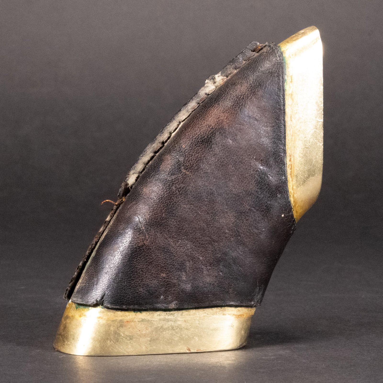 Carl Aubock II (Austrian 1900-1957) Mid Century Modernist MCM: Werkstatte Carl Aubock ( Austria 1900-1957 ) Austrian Bronze and Leather Sculpture Statue 20th Century Modern Art Marked Underneath Made in Austria with Artist's Signature 4 x 3 1/2 x 1 1/4 in Wear Ev
