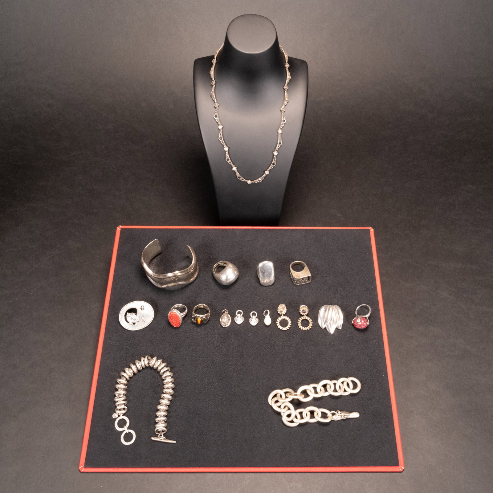 Mid Century Modern Designer Silver Jewelry Lot: Mid Century Modern Designer Silver Jewelry Lot Judith Ripka Silpada Taxco Mexico Minas EH Norway Sajen Sajem etc Some We Could Not Make Out the Names of Artist Out of a New York City Estate