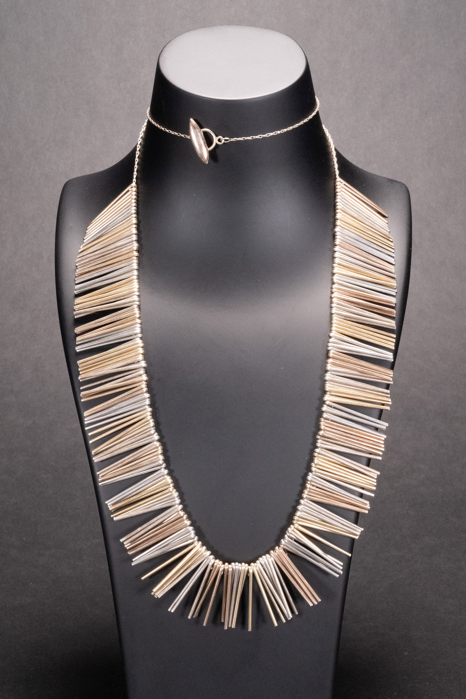 Anton Michelsen Denmark Sterling Silver Four-Color Rainbow Fringe Necklace MCM: Anton Michelsen Vintage Danish Mid Century Modern Scandinavian Sterling Silver Four Color Rainbow Fringe Necklace Designed by Eigil Jensen For Anton Michelsen of Copenhagen Denmark Circa 1960s Sterlin