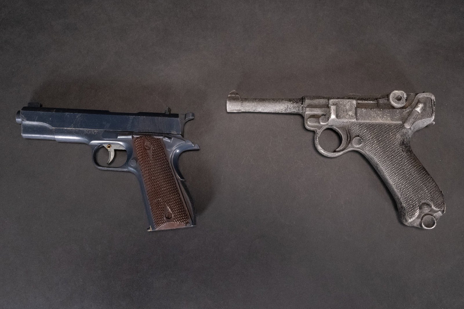 German Luger Pistol Marx Colt 45 Caliber Gun: German Aluminum Mold Luger Pistol Form Possibly to Make Leather Holster/Scabbard Hitler Youth Training Weapon or a Movie Prop Marx Toy 45 Caliber Handgun The Lugar is Non-Functioning Made of Solid Alu