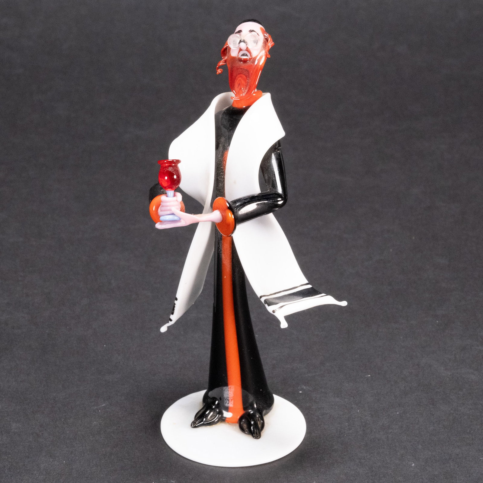 Gianni Toso (Italian b.1942) Judaica Blown Venetian Glass Rabbi: Gianni Toso ( Italian Born 1942 ) Judaica Hand Blown Venetian Art Glass Sculpture Statue Figurine shows Jewish Rabbi holding a Chalice Kiddush Cup Murano Art a True Master of Glassblowing Original in