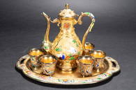 Chinese Gilt Sterling Silver  Jeweled Tea Set Rare