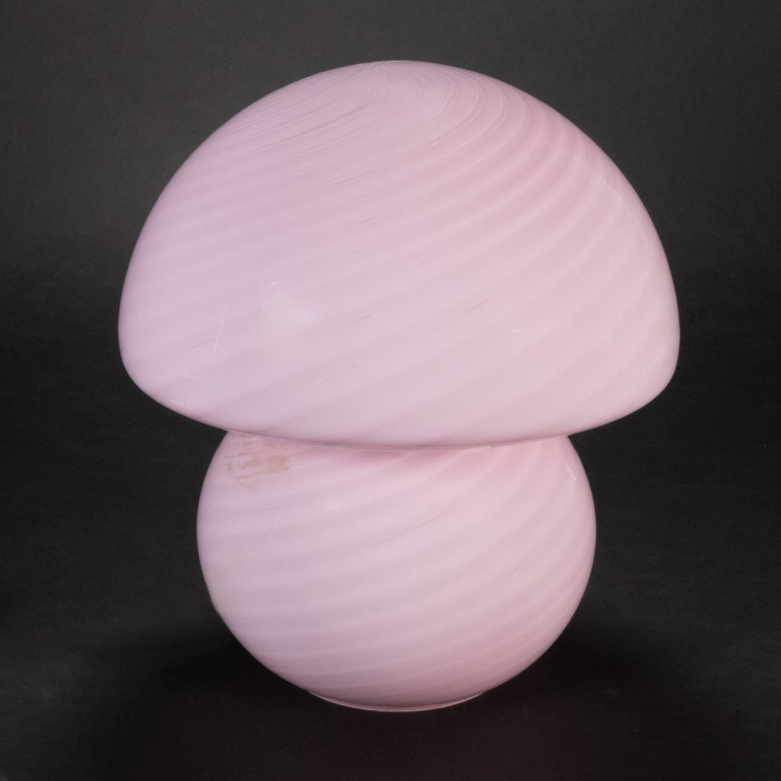 Vetri Murano Mushroom Art Glass Lamp: Mid-Century Modern Pink Italian Vetri Murano Mushroom Swirl Table Lamp Art Glass Elegant Mouth-Blown Soft Pink Swirling Stripes Circa 1970's with Original Sticker Italy MCM 11 1/4" H No Chips Cracks o