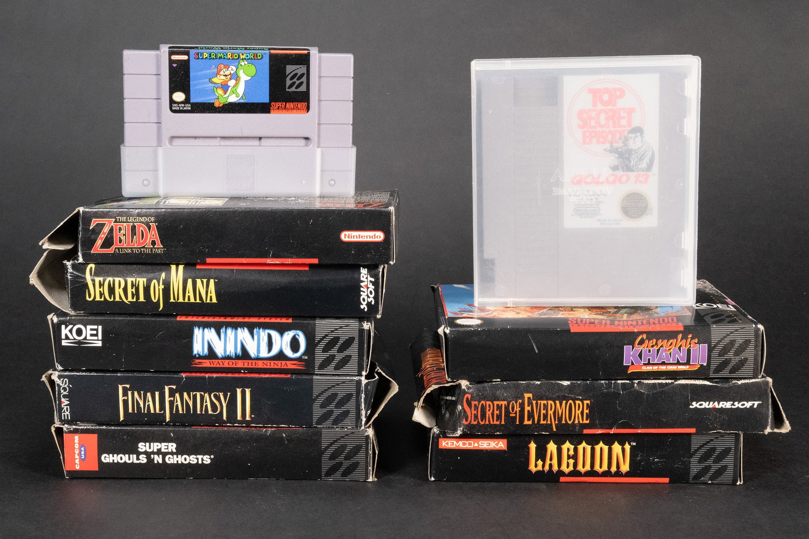 Super Nintendo Game Lot Inindo Secret of Mana: Super Nintendo Nes Snes Game Lot Super Mario World ( Game Only ) Top Secret Episode (Generic Box And Instructions) Lagoon (Original Box And Instructions) Zelda (Original Box) Super Ghouls And Ghosts (
