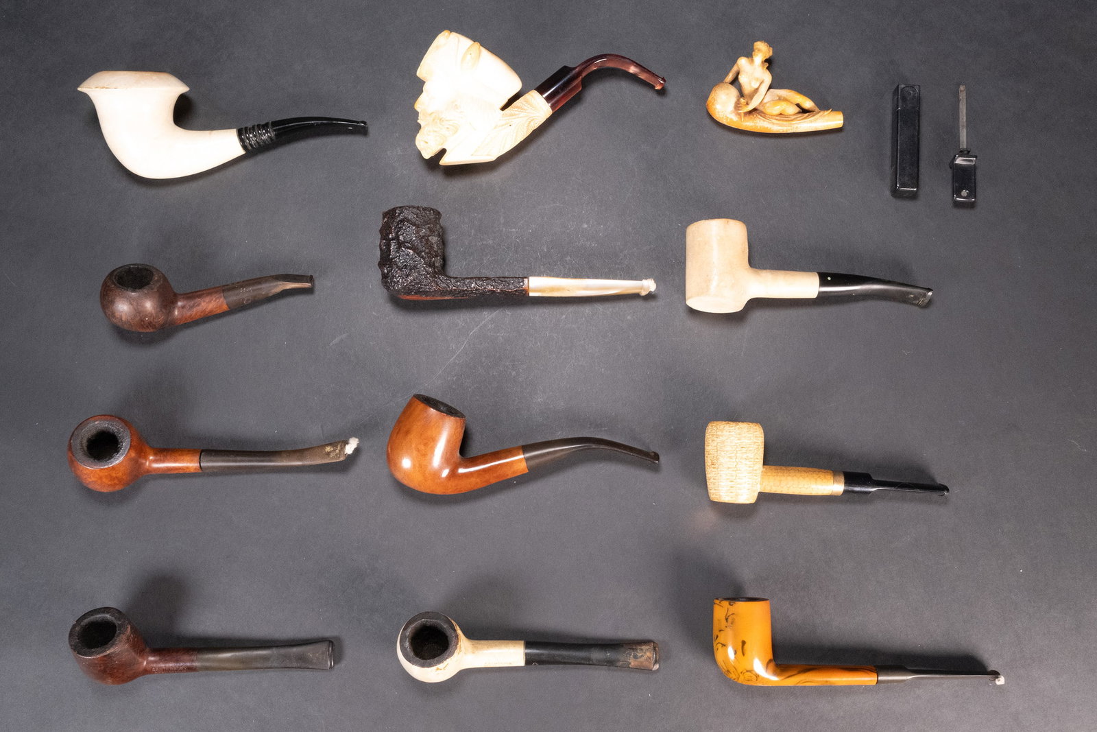 Tobacco Pipe Collection Group Lot Smoking Pipes Meerschaum Estella: Tobacco Pipe Collection Group Lot Smoking Pipes Meerschaum Estella Kay Woodie White Briar Canterbury Briar Meerschaum Nude Woman Pipe With Hard Case Meerschaum Viking Pipe With Hard Case Meerschaum (C
