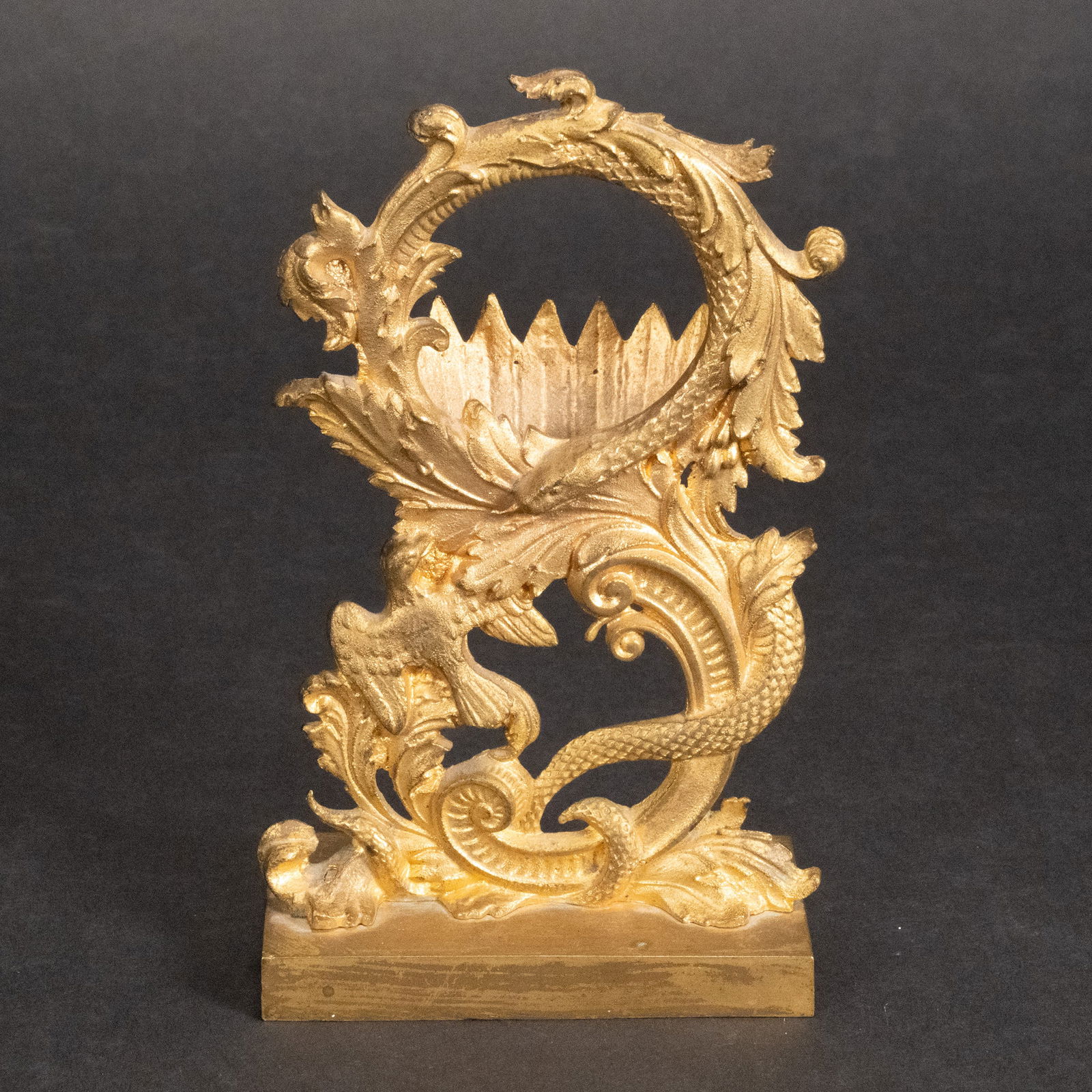 19th c. Dore Bronze Pocket Watch Display Holder w/ Snake & Bird: 19th Century Dore Bronze Pocket Watch Display Hutch with Snake Eating a Bird Stand has a Hook on the Back on Which you Hang your Pocketwatch to Be Mounted as Desk Clock Overall Dimensions are 5 1/4" x