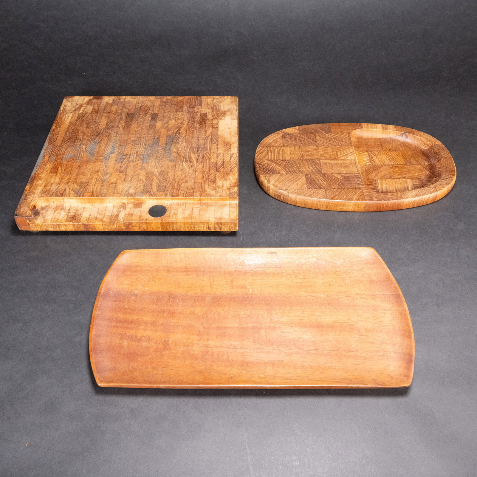Dansk Teak Wood Bread Board Lot: Dansk Cutting / Bread Boards Digsmed Haiti Group Lot Digsmed Square Teak Cutting Board Marked Digsmed Denmark 1964 On The Bottom Dimensions 12"L x 12"W x 1"Tall, Dansk Oval Teak Cutting/Bread Board Ma