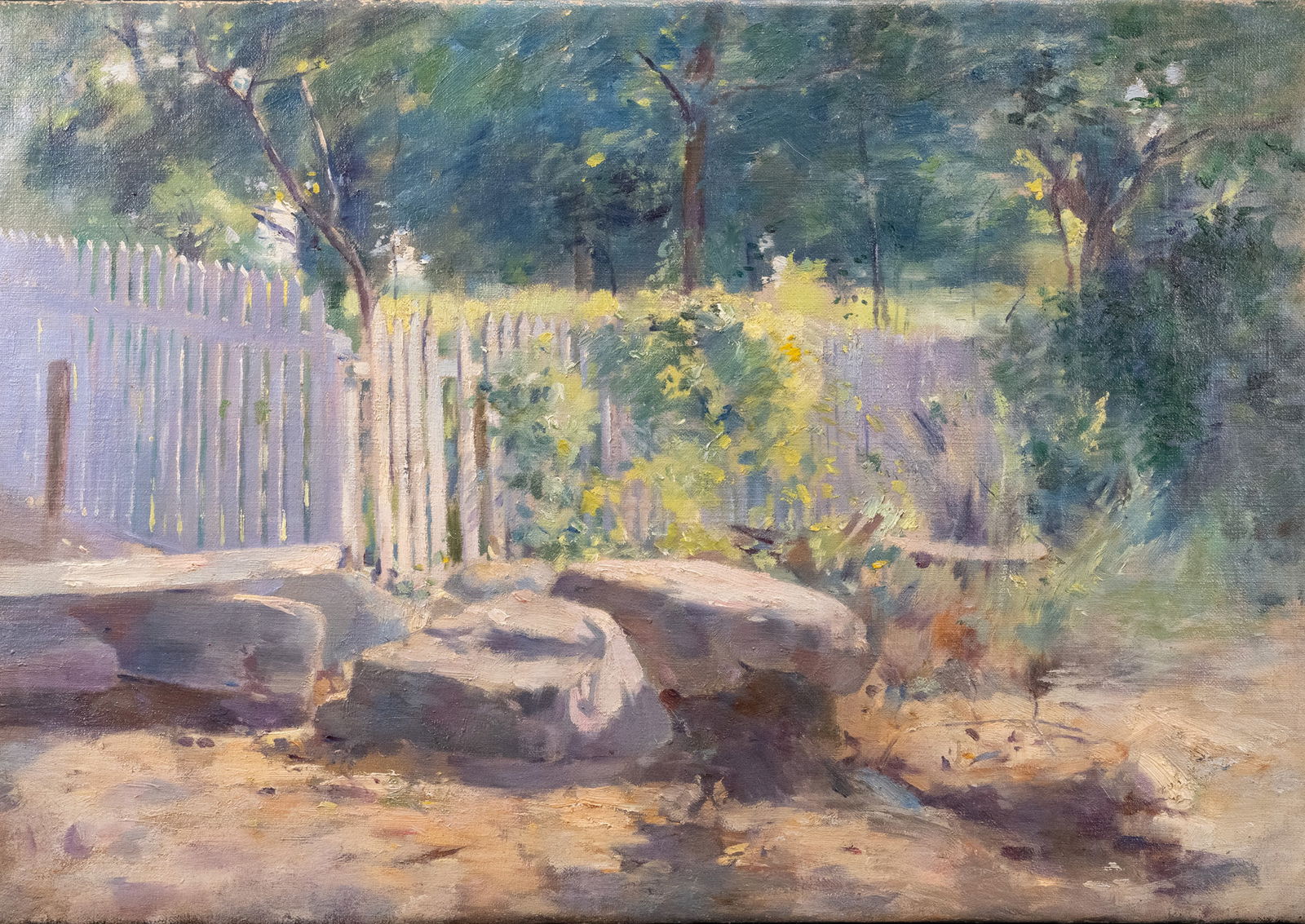 19th c. Impressionist Garden Oil on Canvas Signed illegible (1 of 5)