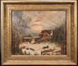 19th c. American School Winter Scene Oil On Canvas