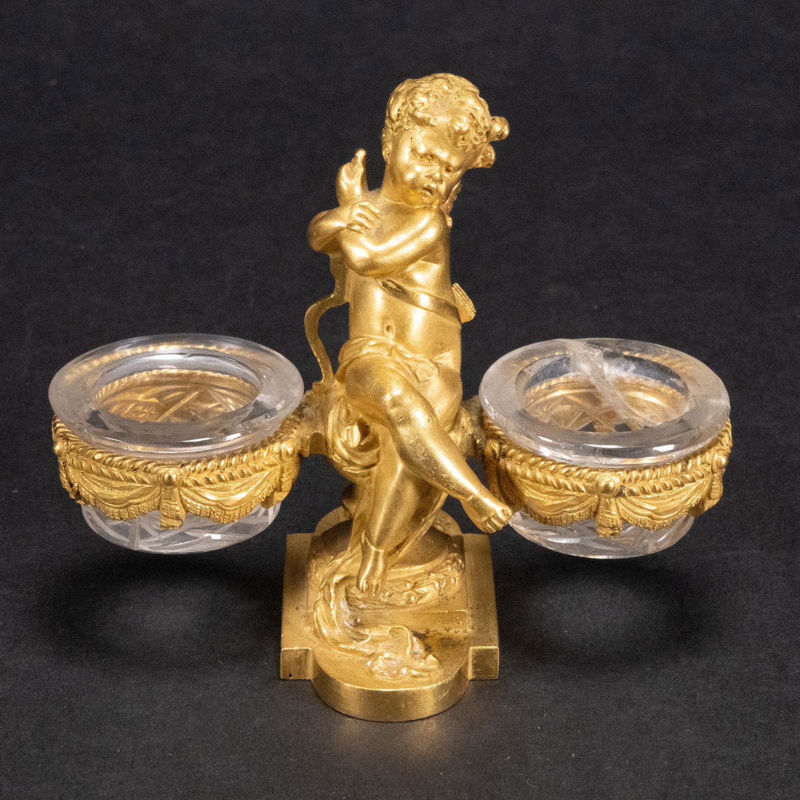 19th c. Baccarat Cherub Gilt Bronze Crystal Double Salt Cellar (1 of 5)