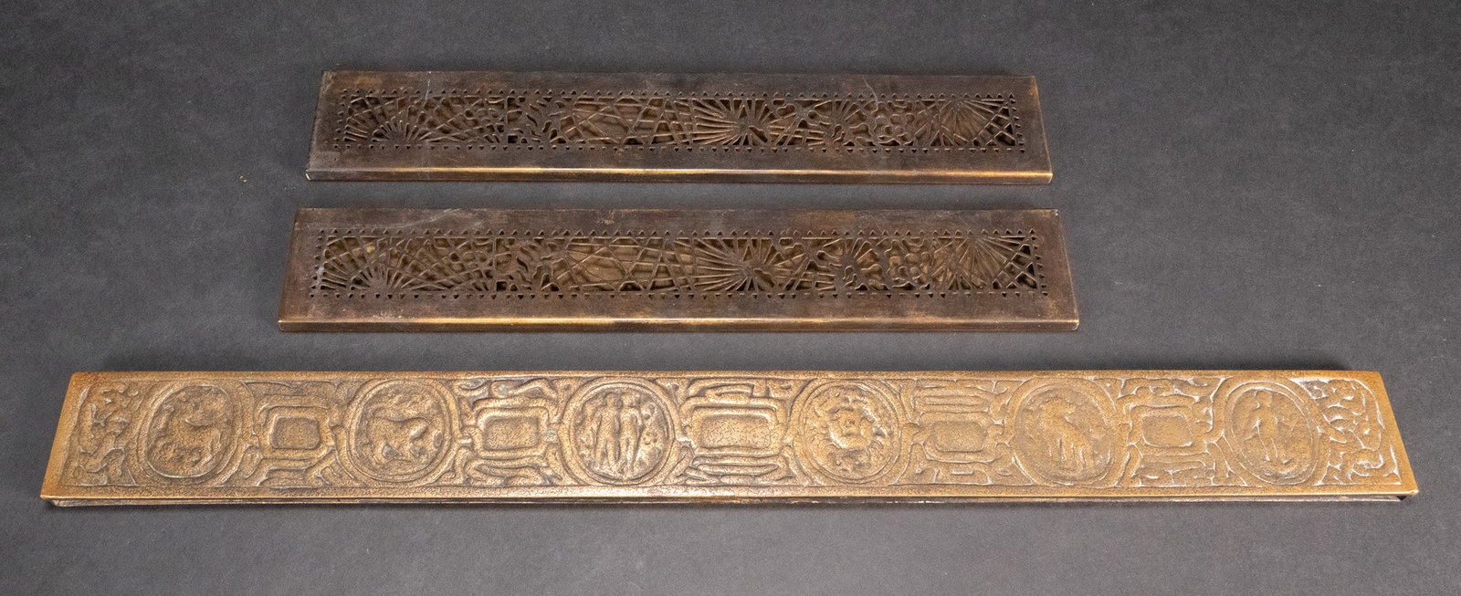 Tiffany Studios Bronze Blotter Ends Zodiac & Pine Needle Desk Set (1 of 10)