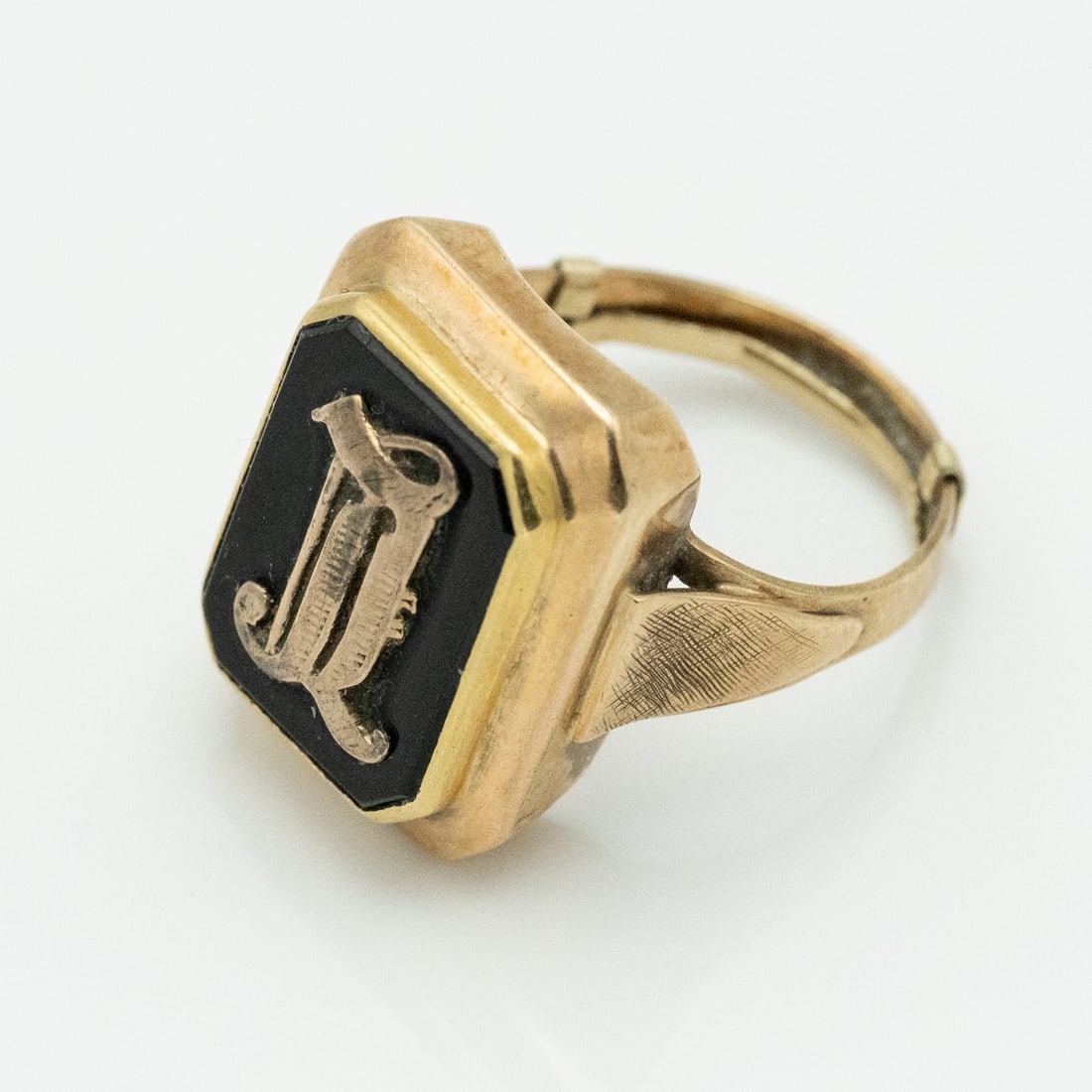 14k Gold Black Onyx Signet Ring With Letter "M" (1 of 5)