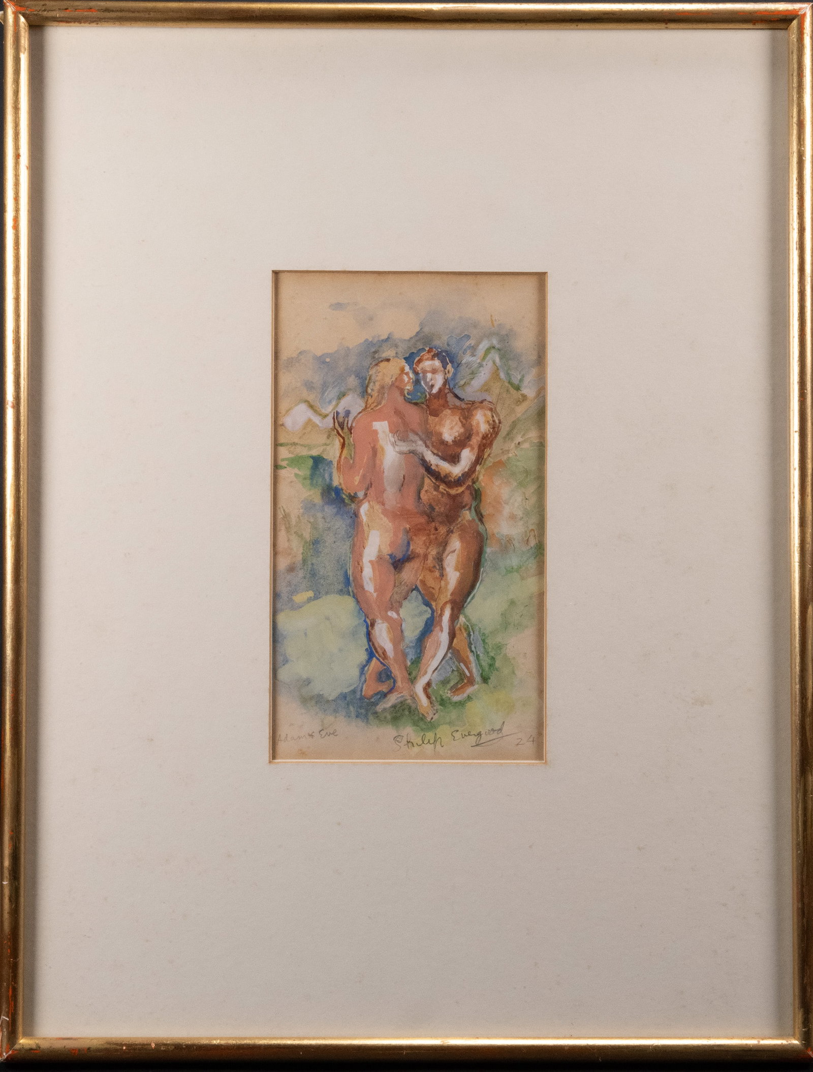 Philip Evergood (American 1901-1973) "Adam & Eve" Watercolor Gouache On Paper (1 of 5)