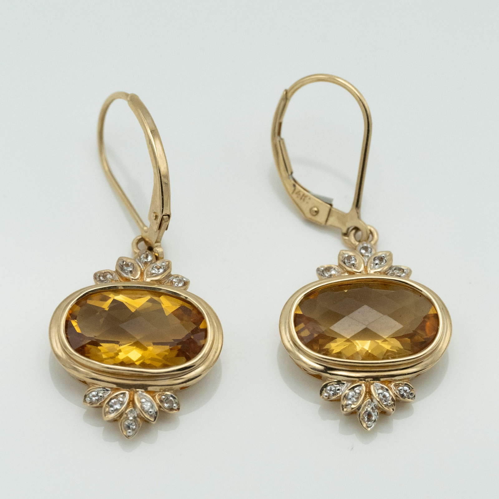 14k Gold Citrine & Diamond Cabochon Dangle Earrings (1 of 7)
