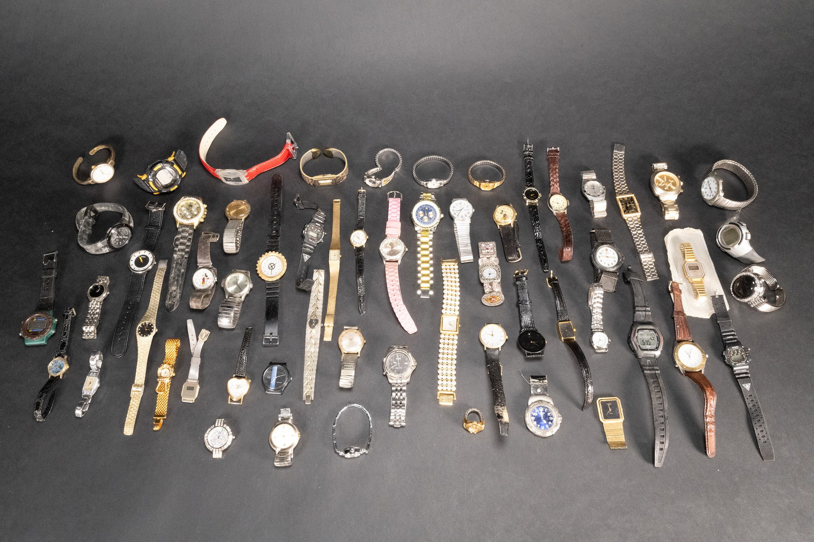 Vintage Lot Over 50 Wrist Watches: Vintage Lot of Over 50 Wristwatches and Accessories Quartz Sport Casual Dress Leather and Metal Bands Collection of Various Brand Models Lot May Contain Watches From Companies Such As Coco Chanel Role