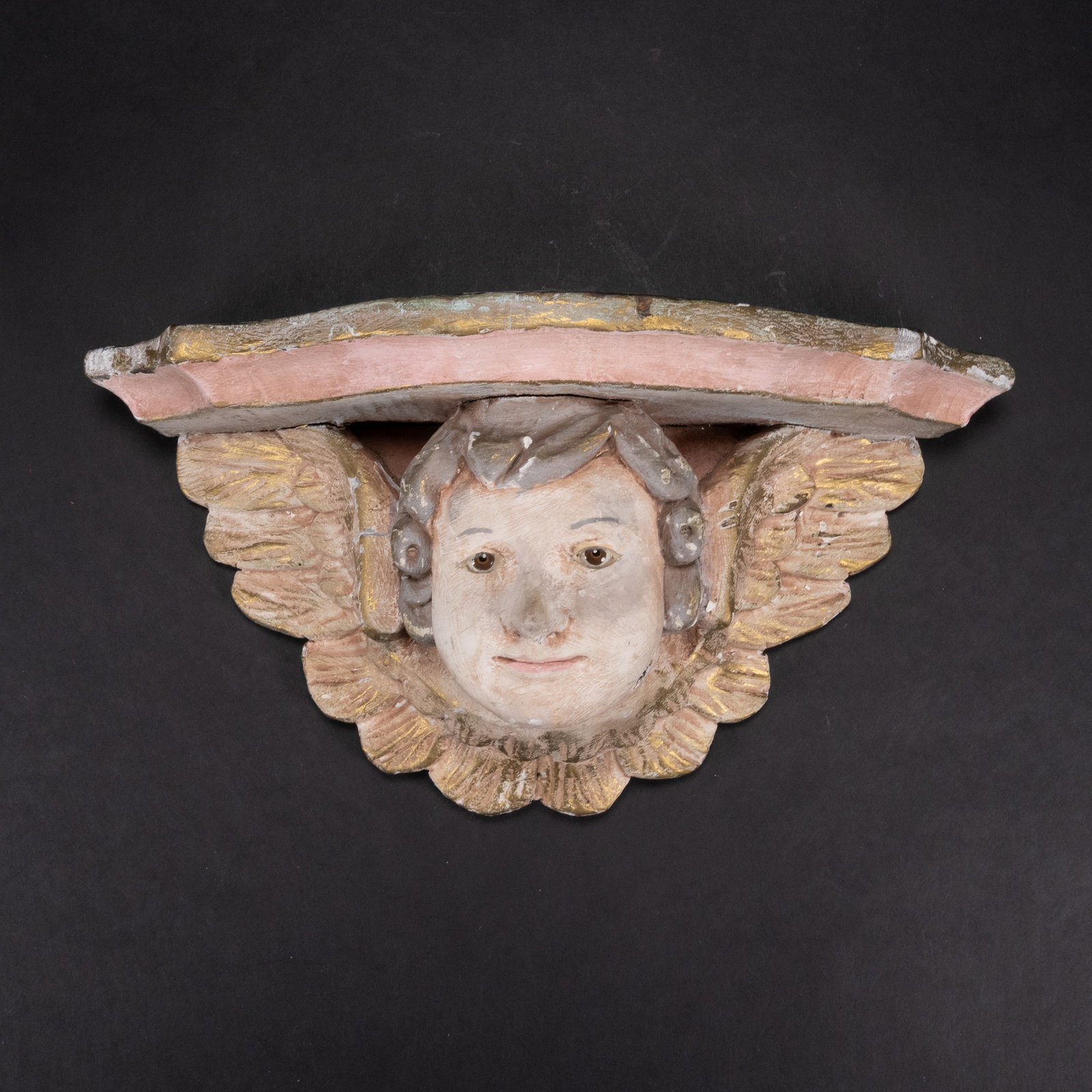 Antique Italian Polychrome Carved Wood Putti Clock Bracket Shelf (1 of 3)
