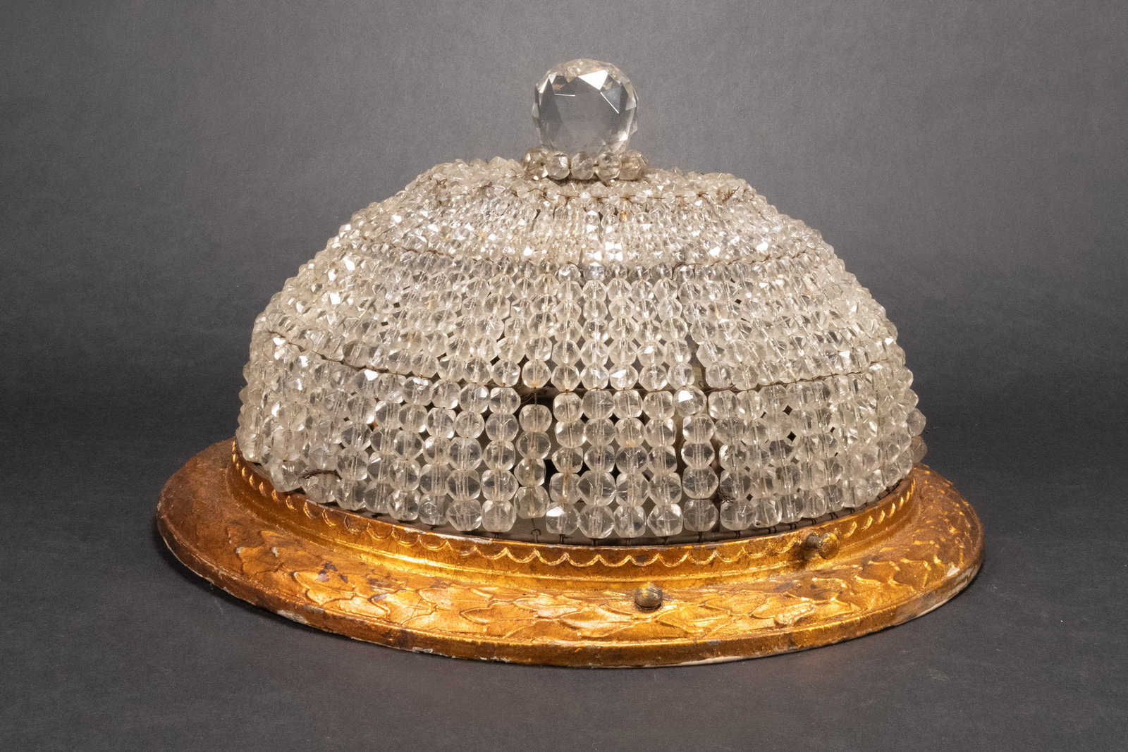Beaded Crystal Gilt Bronze Flush Mount Light Fixture (1 of 4)