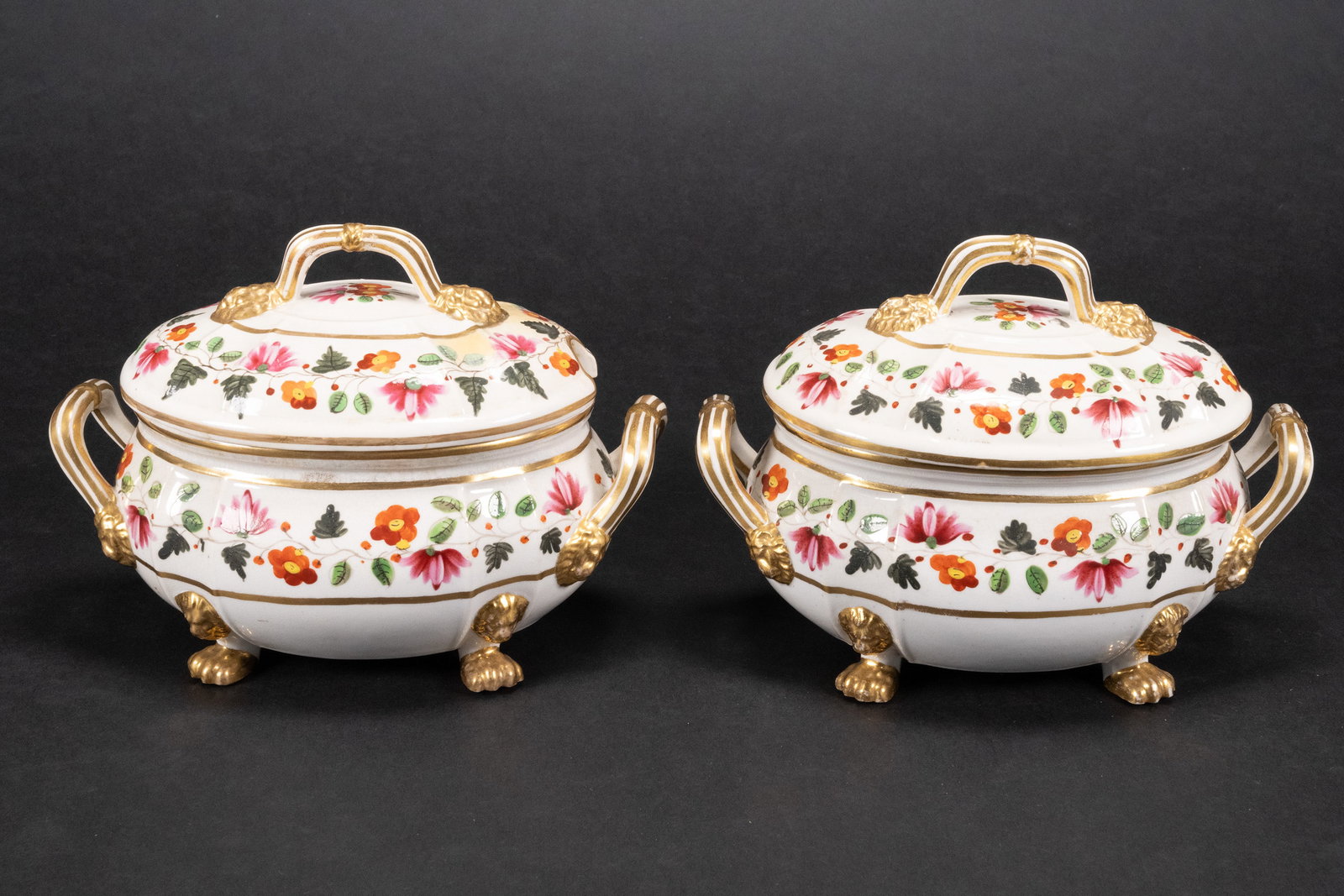 Antique 19th c. Royal Crown Derby Porcelain Tureen Pair (1 of 6)