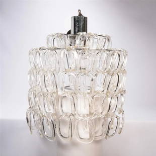 Angelo Mangiarotti Gioglali Chandelier By Vistosi Murano: Angelo Mangiarotti Gioglali Chandelier Produced by Vistosi Murano Venetian Art Glass 1966 Blown Clear Glass Pendant Hooks on Steel Structures Italy Modular structure No Missing Pieces Pictures do not