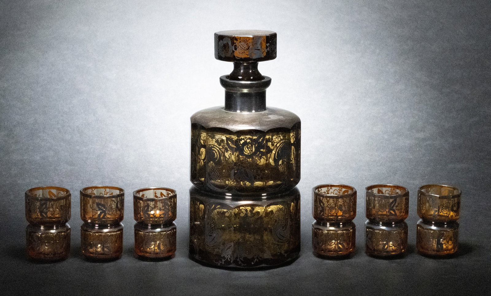 Moser Bohemian Glass Amber Decanter Shot Glasses Set (1 of 8)