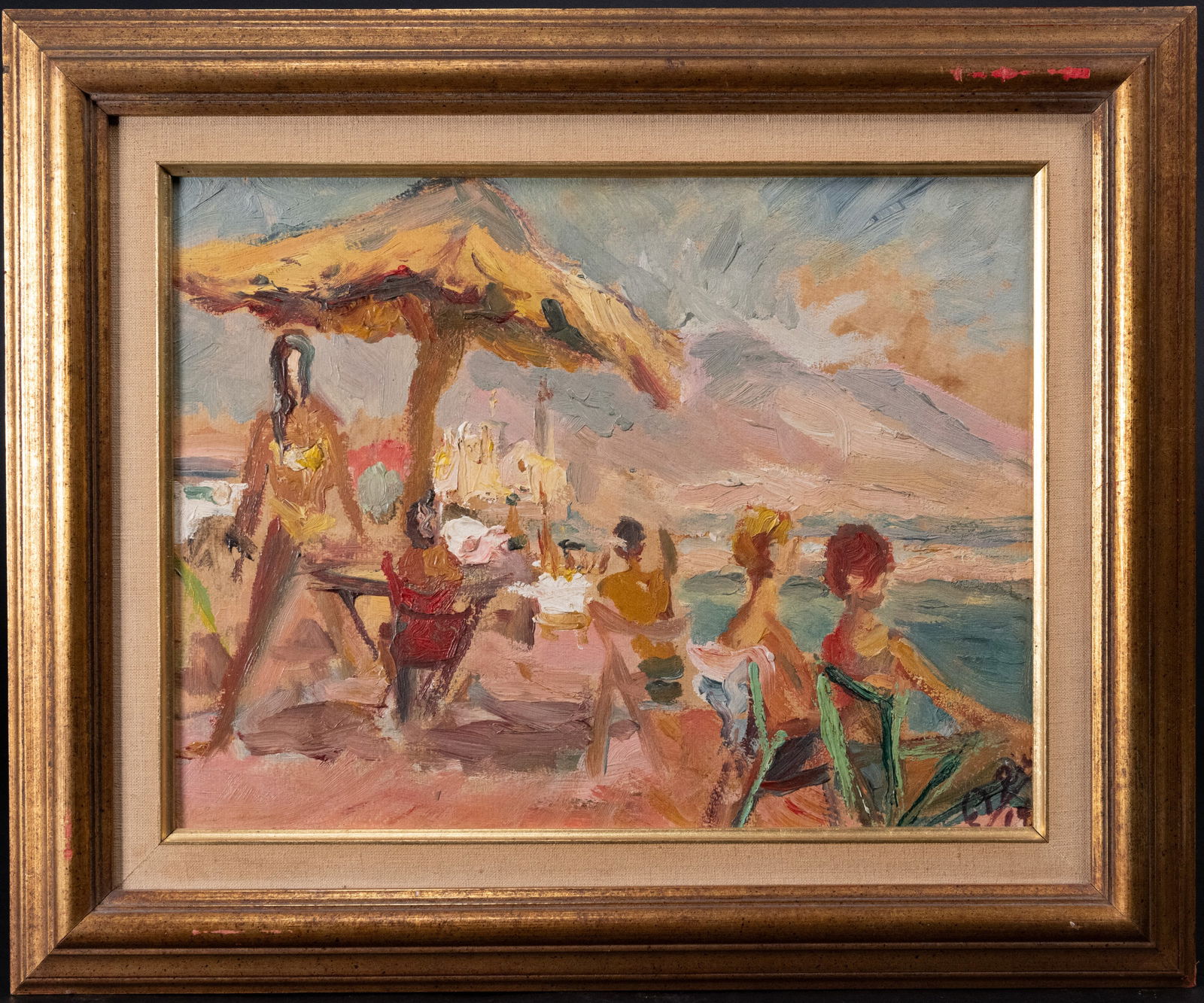 Mid-Century Beach Landscape Impressionist Oil Signed Illegible (1 of 4)