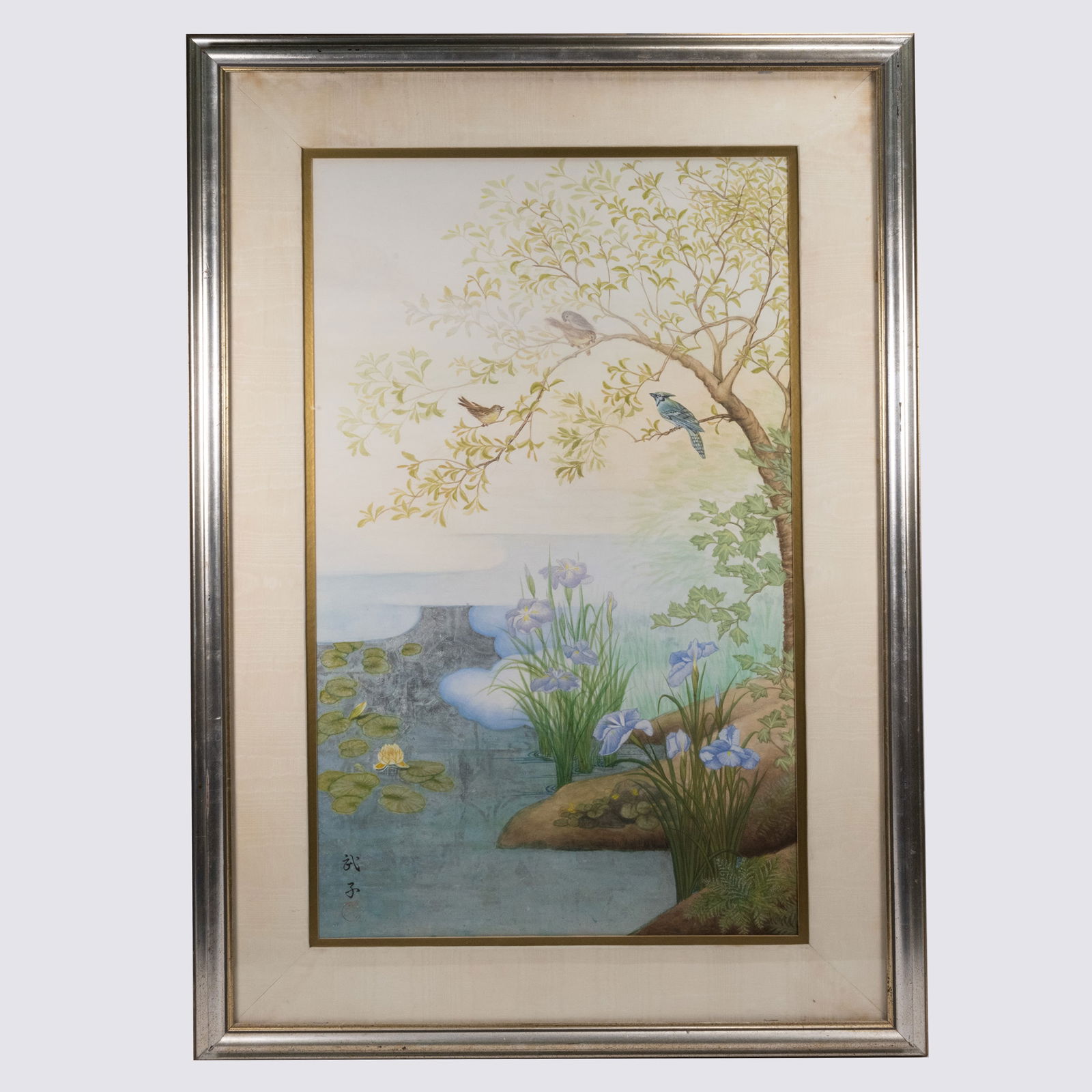 Early 20th c. Chinese Silkscreen Floral Landscape (1 of 4)