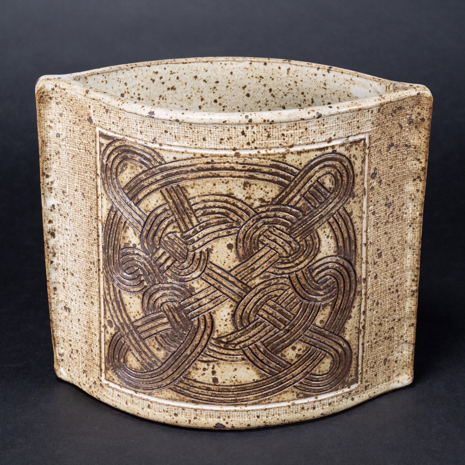 Raku Pottery Vase Signed illegible Celtic Knot (1 of 6)