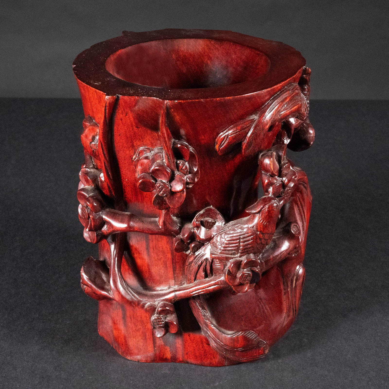 Chinese Carved Hardwood Zitan Brushpot Pencil Holder (1 of 7)