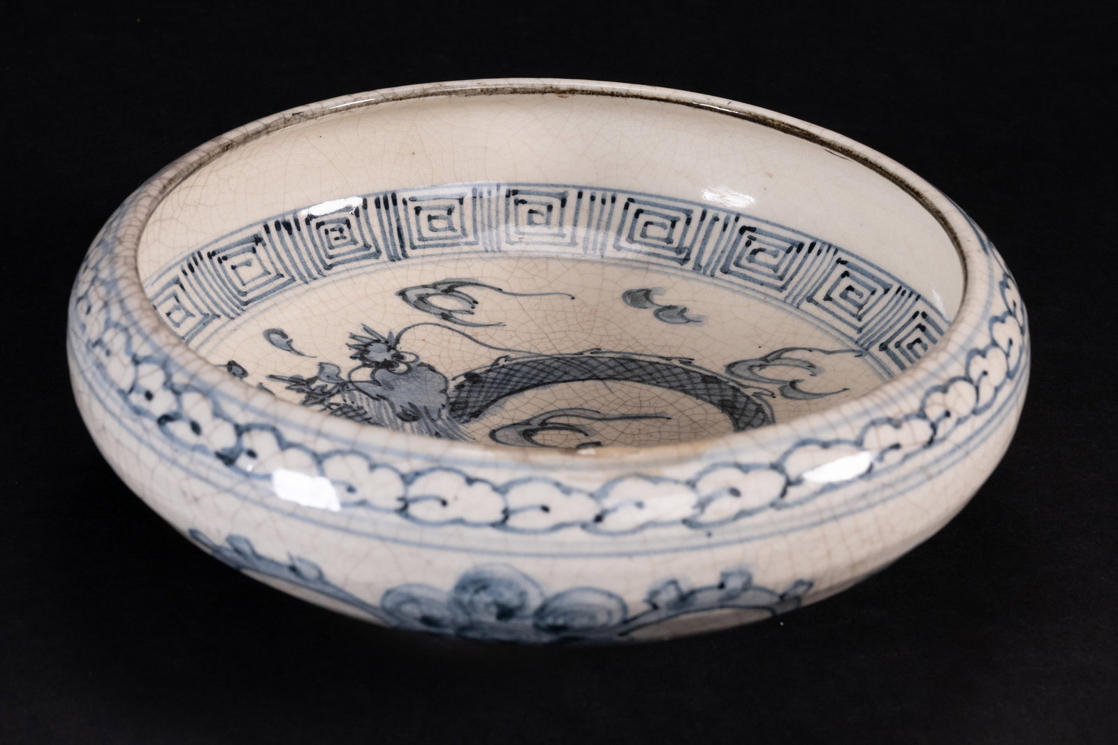 Chinese Blue & White Dragon Motif Footed Ceramic Bowl (1 of 7)
