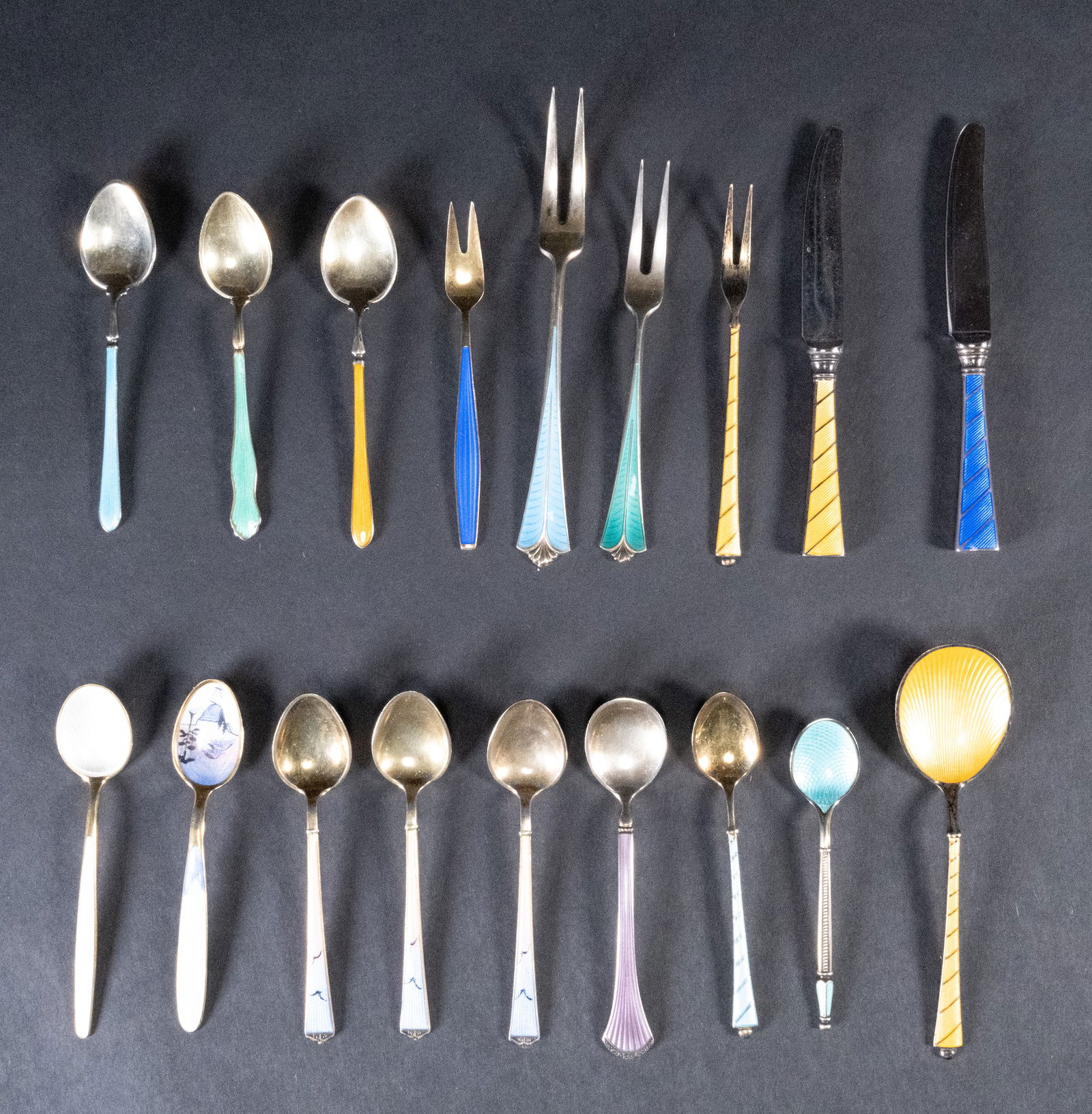 Danish Sterling Silver Enamel Spoon Collection Lot (1 of 13)