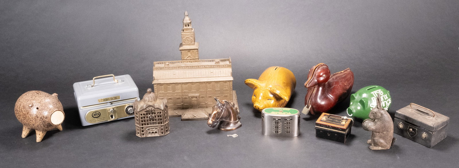 Antique Cast Iron Metal Figural Coin Bank Collection Group Lot (1 of 7)